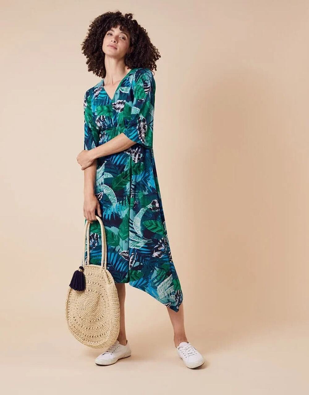 Monsoon Sandra Palm Print Jersey Midi Dress Multi X-Large A001280